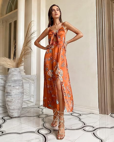 Dames Spaghetti Bandjes Midi Satijnen Jurk