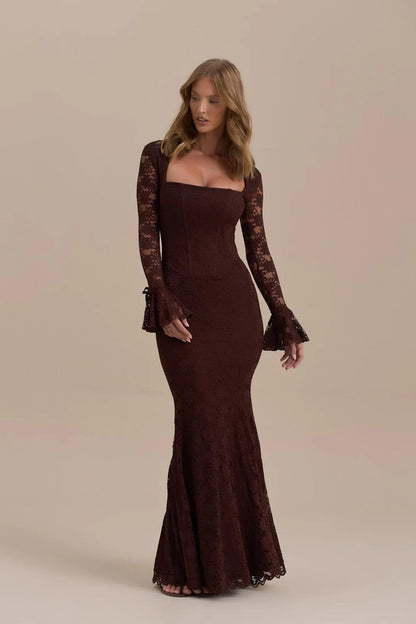 Spitzen-Meerjungfrau-Maxi-Kleid → Kant Zeemeermin Maxi-jurk