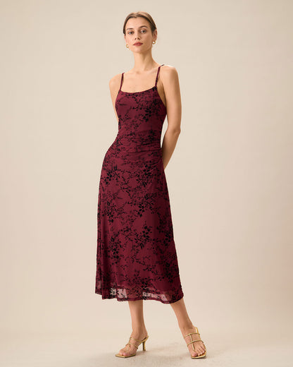 Rood Bloemenpatroon Bodycon Slip Midi-jurk