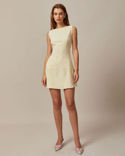 De gele boot-hals cut-out minijurk