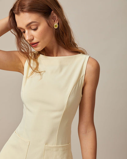 De gele boot-hals cut-out minijurk