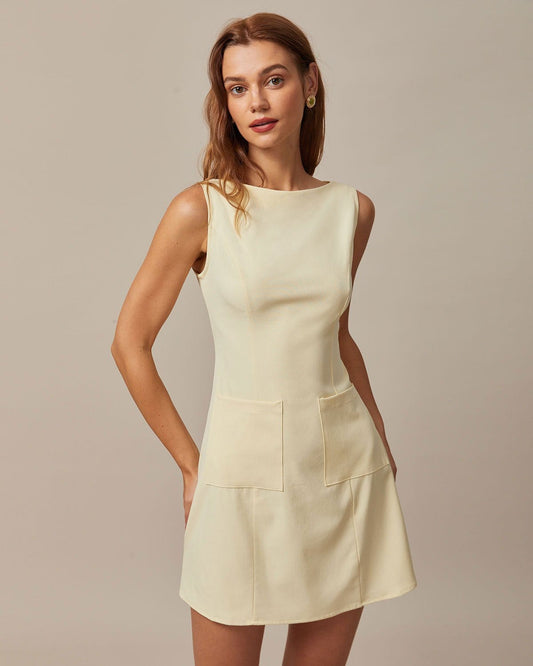 De gele boot-hals cut-out minijurk
