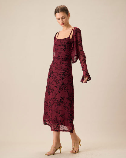 Rood Bloemenpatroon Bodycon Slip Midi-jurk