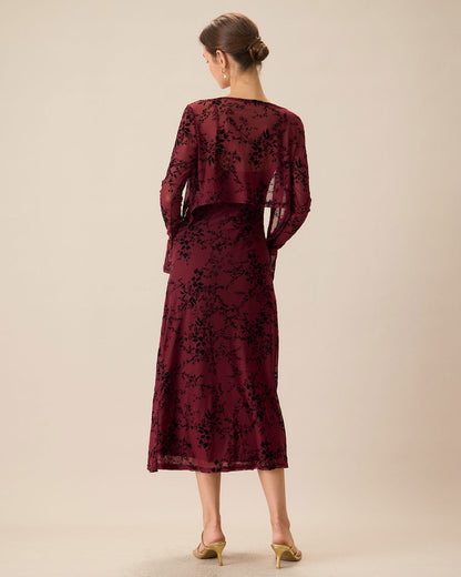Rood Bloemenpatroon Bodycon Slip Midi-jurk