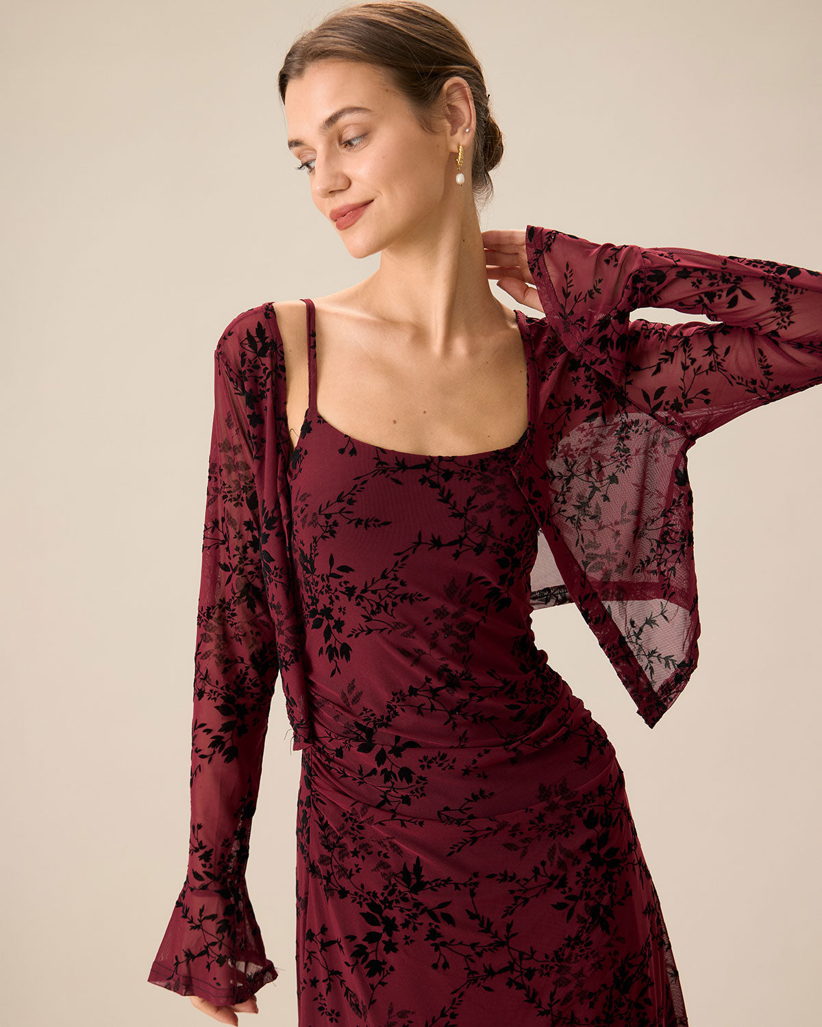Rood Bloemenpatroon Bodycon Slip Midi-jurk