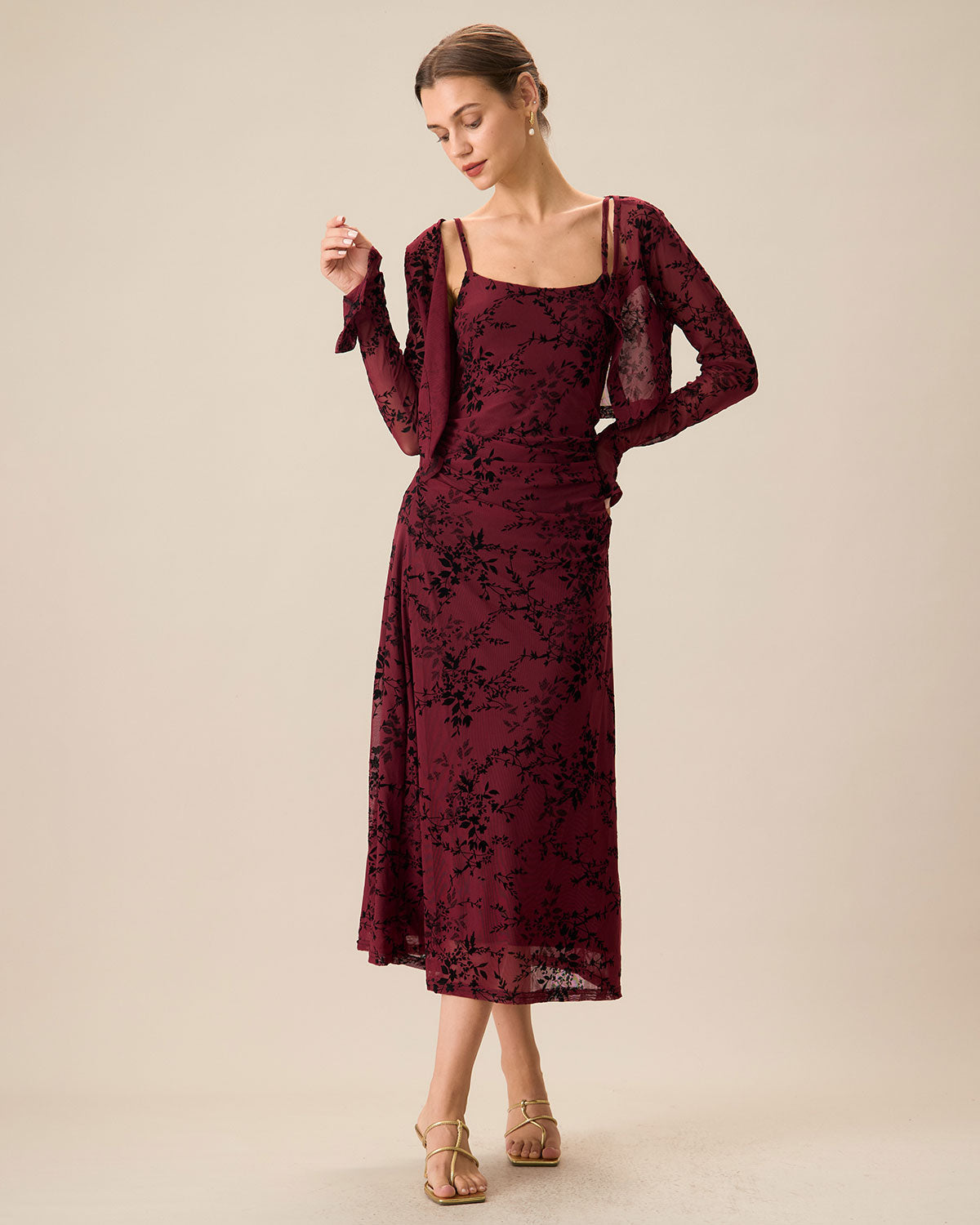Rood Bloemenpatroon Bodycon Slip Midi-jurk