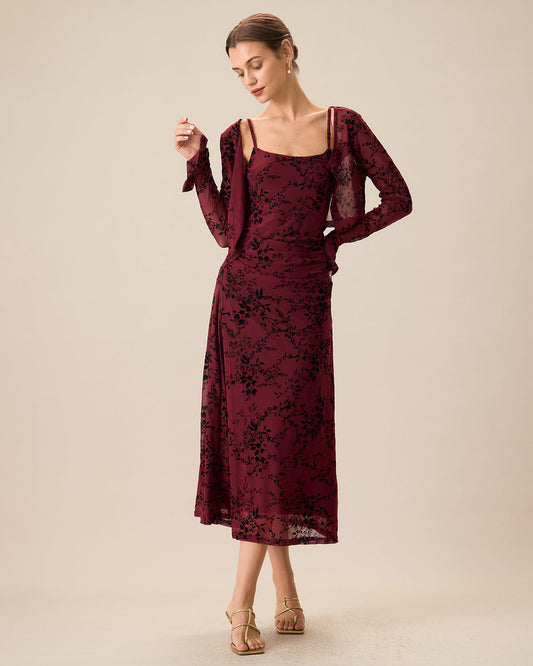 Rood Bloemenpatroon Bodycon Slip Midi-jurk
